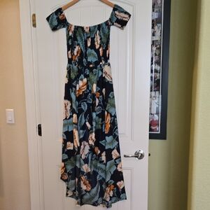 Cupshe Navy Blue, Orange, green, Beige Off-Shoulder Sleeve Sundress